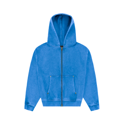 Experiments Five Disterssed Zip Hoodie Blue