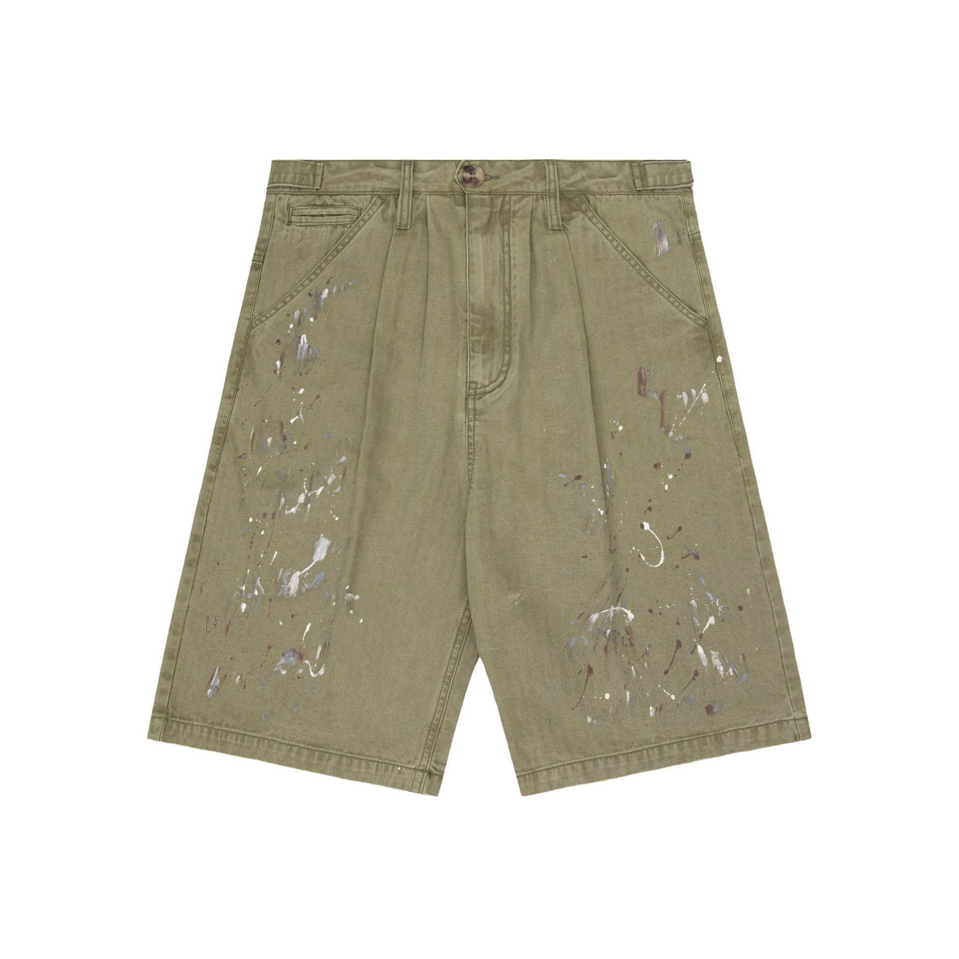 Experiment Five Herringbone Paint Shorts Olive Experiment Five Herringbone Paint Shorts Olive