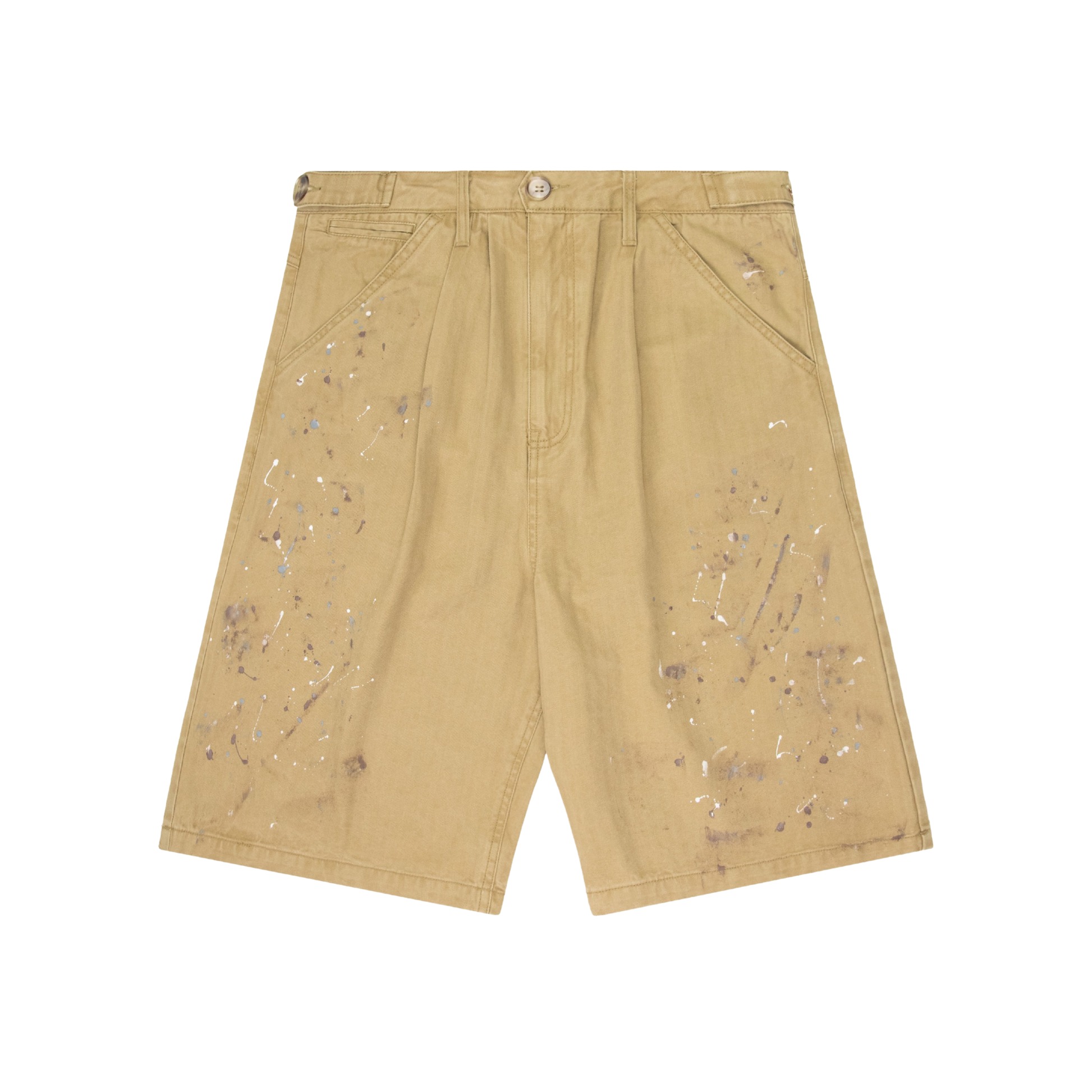 Experiment Five Herringbone Paint Shorts Tan Experiment Five Herringbone Paint Shorts Tan