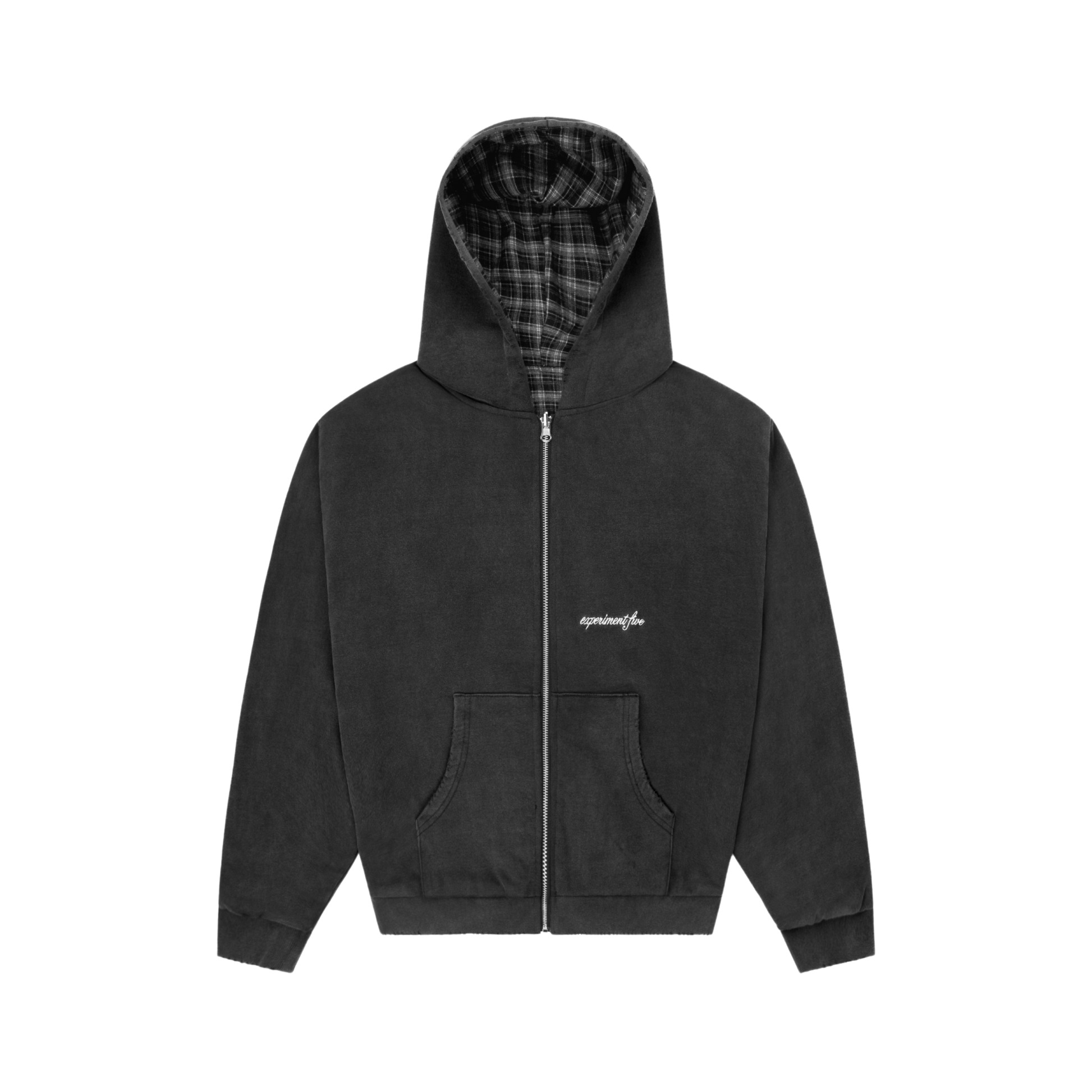 Experiment Five Reversible Plaid Zip Hoodie Black Experiment Five Reversible Plaid Zip Hoodie Black